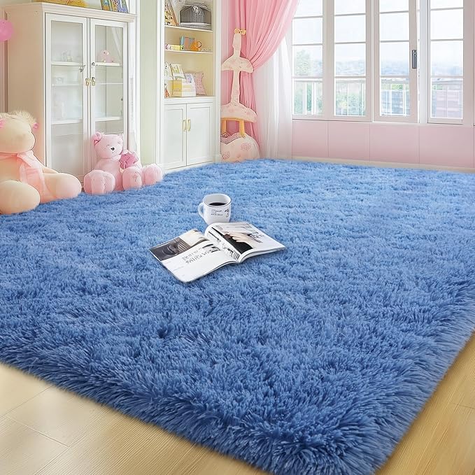 qulint 6x9 Area Rug for Living Room, Shag Fluffy Blue Rug for Bedroom Modern Soft Large Carpet, Plush Shaggy Alfombra para Sala Fuzzy Carpet for Dorm Playroom Classroom Home Decor (6ft x 9ft, Blue)
