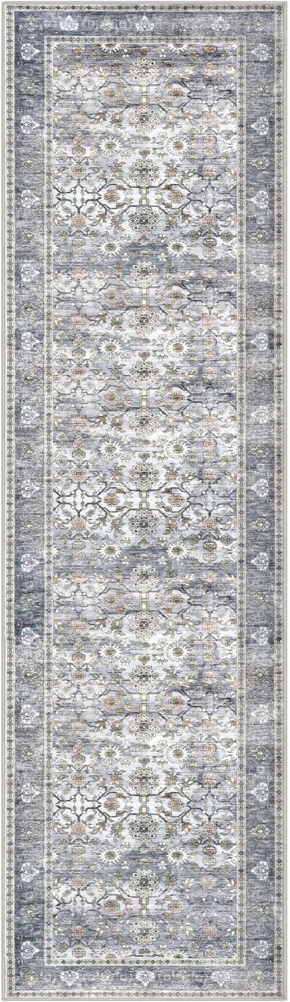 KUTA Vintage Wide Runners for Hallways 3x10 ft Washable Kitchen Runner Grey Blue Non Slip Rubber Backed Long Hall Runners Entryway Runner Rugs Floor Carpet for Indoor Backdoor Bedroom