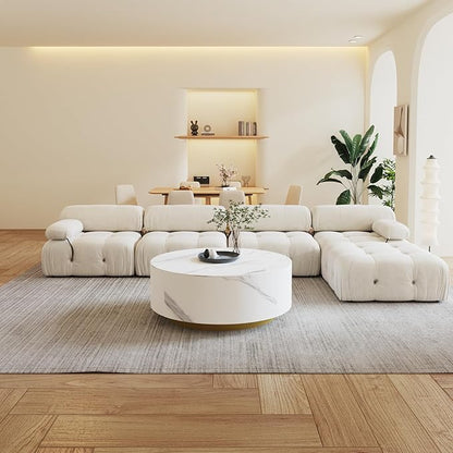 138'' Modular Sectional Couch, L-Shaped Velvet Sofa with Reversible Chaise Ottoman, Minimalist Bubble Couch, Modern Cloud Sectional Couches for Living Room, Apartment (4 Seats, 1 Ottoman, Beige)