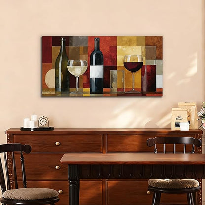 Tarfupth Large Wine Glass Canvas Wall Art for Living Room Geometric Wall Art Abstract Artwork Modern Canvas Prints for Bedroom Kitchen Home Office Decor Room Aesthetic 20x40 Inch