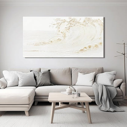 Canvas Wall Art Decor Modern Wall Art Pictures for Living Room Canvas Art Wall Decor Modern White Wall Art Prints Silent Waves Large White Artwork for Walls Bedroom Office Kitchen Wall Decor 24" X 48"