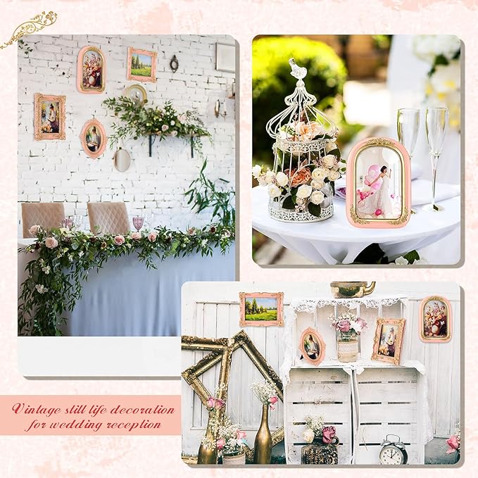 Geetery 4 Pcs Vintage Picture Frames Set, Pink Ornate Baroque Frames for Gallery Wall, Antique Victorian Decorative Photo Frame for Tabletop or Wall Display, Shabby Cottagecore Home Decor