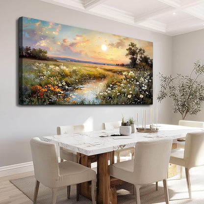 hyidecorart Large Canvas Wall Art for Living Room Wall Decor Bedroom Vintage Farmhouse Wildflower Wall Painting Office Decorations Nature Landscape Picture Artwork Aesthetic Home Decor Ready To Hang