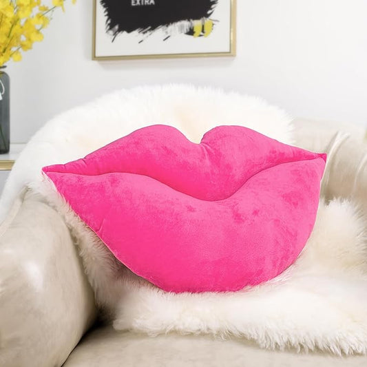 AELS 3D Large Lips Throw Pillows Smooth Soft Velvet Decorative Throw Pillows Love Pillows Cute Pillow 24 X 12 inches for Couch Sofa Bed Living Room Bedroom, Vivid Pink