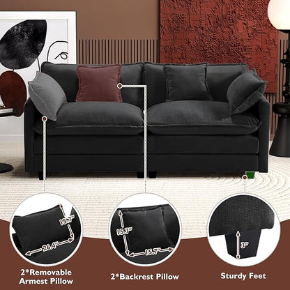 Ihanherry Cloud Sofa 77 Inch Loveseat, Modern Sectional Couch, 2-Seats Sofa for Living Room Bedroom and Apartment, Comfy Double Layer Upholstered Seat Cushion, Breathable Chenille Fabric, Black