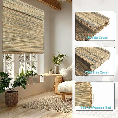 Motorized Bamboo Roman Shades, Motorized Blinds with Remote Compatible with Homekit, Alexa GoogleHome, Smart Wood Woven Shades for Indoor Windows, Customize, Desert Thatch