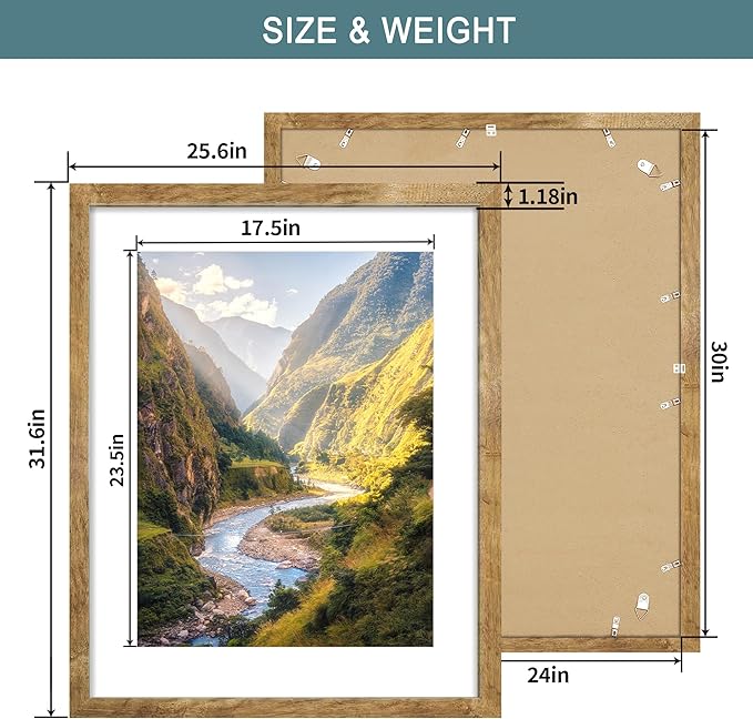 iRahmen 24x30 Poster Frame with 18x24 Mat - Plexiglass Wooden Picture Frames for Photo Wall Gallery Mounting (Rustic Brown, Set of 2)