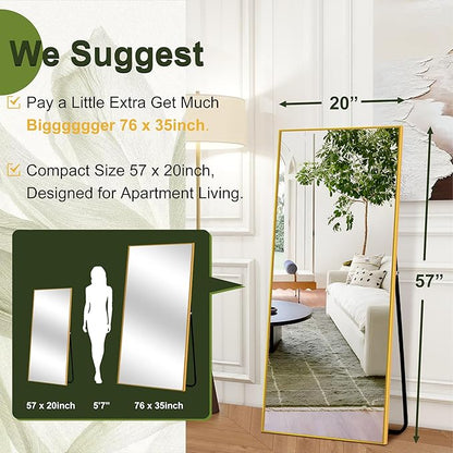 NicBex Full Length Mirror with Stand, 57"x 20" Gold Full Body Mirror, Aluminum Alloy Frame Floor Mirror, Free Standing Mirror, Wall-Mounted, for Bedroom Living Room Dressing Room