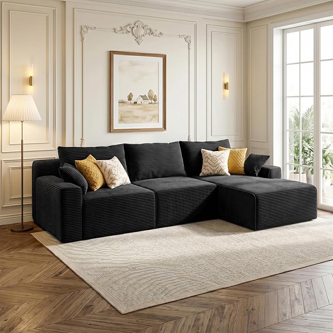 Homkdom Boneless Modular Sectional Couch, Cloud Couch L-Shaped Sofa with 61.5" Deep Seat & Right Facing Chaise – Deep Grey, 6 Configurations for Small Space Apartment, No Assembly