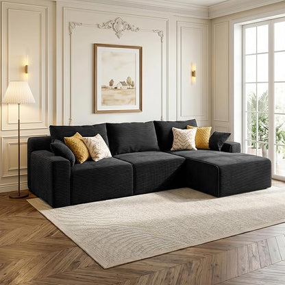 Homkdom Boneless Modular Sectional Couch, Cloud Couch L-Shaped Sofa with 61.5" Deep Seat & Right Facing Chaise – Deep Grey, 6 Configurations for Small Space Apartment, No Assembly