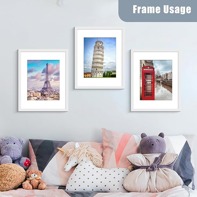 BESCRCL 11x14 Picture Frame White Set of 6, Display Pictures 8x10 with Mat or 11x14 without Mat, Photo Frames for Wall Mounting