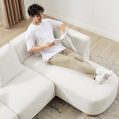 VANOMi 113" Sectional Sofa with 4 Pillows, U-Shaped 4-Seater Comfy Boucle Cloud Couch, Modern Double Chaises Lounge Sofas for Living Room, Office, Apartment (White-U)