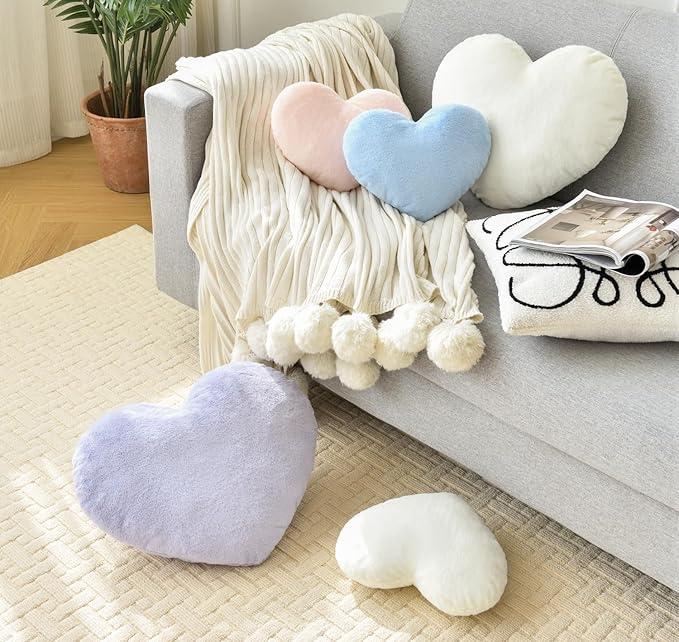 Petrella Heart Pillow Cute Fuzzy Pillows Throw Pillows for Bed Livingroom Home Decor Cushion Decorative Aesthetic Preppy Pillows Pink2,Small 13"x10"