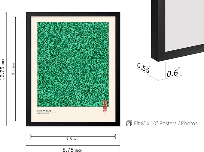 Poster Master Vintage Poster - Retro Pop Art Print - Gift for Artist, Friend - Infinity Nets, Japanese, Green, Modern, Abstract - Wall Decor for Home, Office, 8x10 Black Framed
