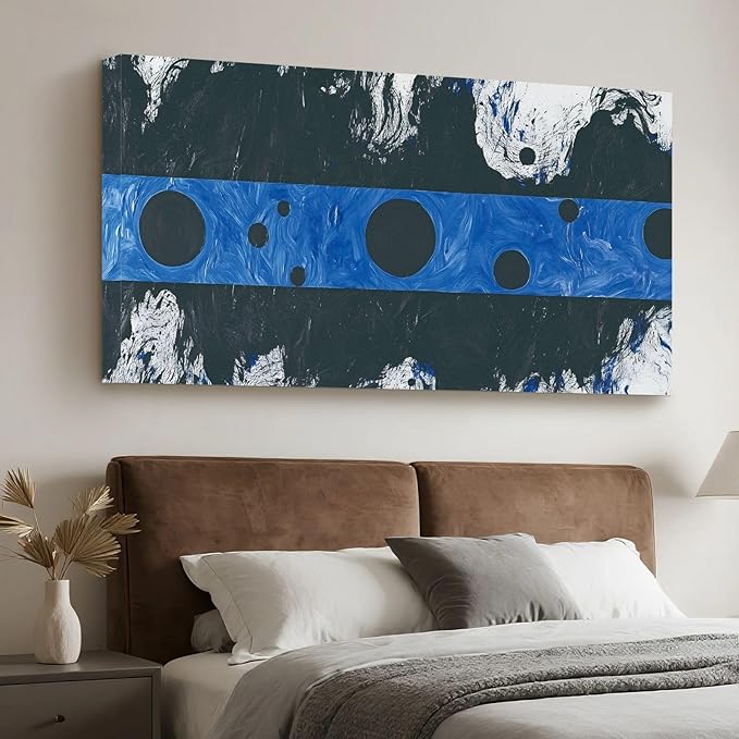 Iallbin Abstract Canvas Wall Art, Large Wall Art for Living Room, for Wall Modern Paintings Wall Decor Living Room (Abstract, Black and Blue, 58L x 29W)
