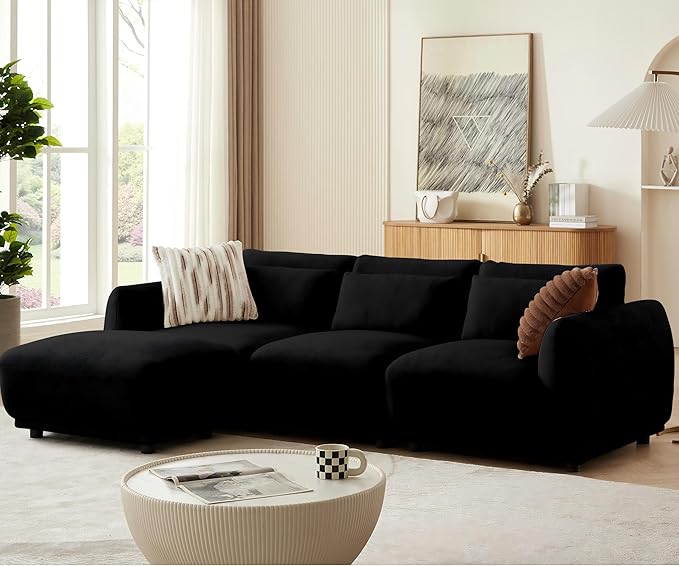 L Shaped Modular Sectional Couch with Removable Ottoman, Convertible Cloud Sofa for Living Room,Comfort Small Couch for Small Spaces(3 Set + 1 Ottomans - Black)