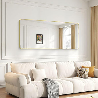 30"x60" Gold Bathroom Mirror, Large Rectangle Wall Mounted Mirror with Rounded Corner, Aluminum Metal Frame Vanity Mirror for Bathroom Bedroom Living Room