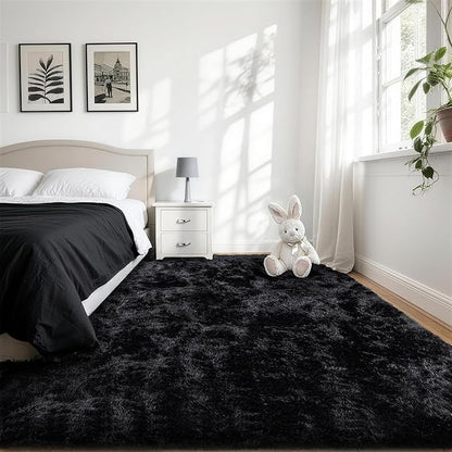 4x6 Area Rug for Living Room:Ultra Soft Fluffy Shag Black Rugs,Large Fuzzy Plush Indoor Non Slip Carpet Washable Rug for Bedroom Kids Nursery Office Dorm Modern Decor(Black 4'x6')