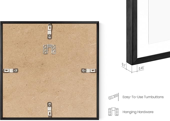 HAUS AND HUES 10x10 Black Metal Picture Frames Matted to 5x5 - Features Premium Aluminum & Hanging Hardware, Shatterproof Plexiglass - Ideal for Home, Room, Office (10x10 in, Black, Set of 6)