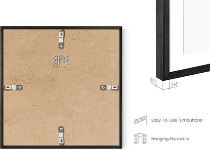 HAUS AND HUES 10x10 Black Metal Picture Frames Matted to 5x5 - Features Premium Aluminum & Hanging Hardware, Shatterproof Plexiglass - Ideal for Home, Room, Office (10x10 in, Black, Set of 4)
