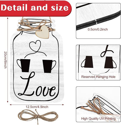 Yalikop 4 Pcs Wooden Kitchen Wall Decor Mason Jar Shaped Eat Drink Enjoy Love Hanging Sign Rustic Home Decor for Farmhouse Dining Room, 8 x 5 Inch(Retro Style,Gray, White, Blue, Dark Brown)