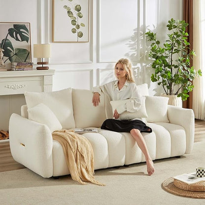 Antetek Teddy Sofa Set for Living Room, Modern Deep Seat Sofa Chair and Oversized 3-Seater Cloud Boucle Couch for Bedroom, Office, Apartment, Furniture Set, Beige (2 Piece)