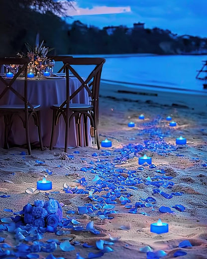 BEICHI Flameless Candles, Battery Operated LED Tealights Votive Flickering for Party Halloween, Christmas, Wedding- 24Pack, Blue Light