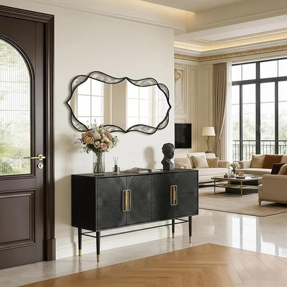Besdomus Black Bathroom Wall Mirror: 24"x48" Scalloped Modern Large Vanity Mirror for Wall - Farmhouse Decorative Vertical or Horizontal Hanging - Wall Decor for Living Room/Entryway/Bathroom/Bedroom