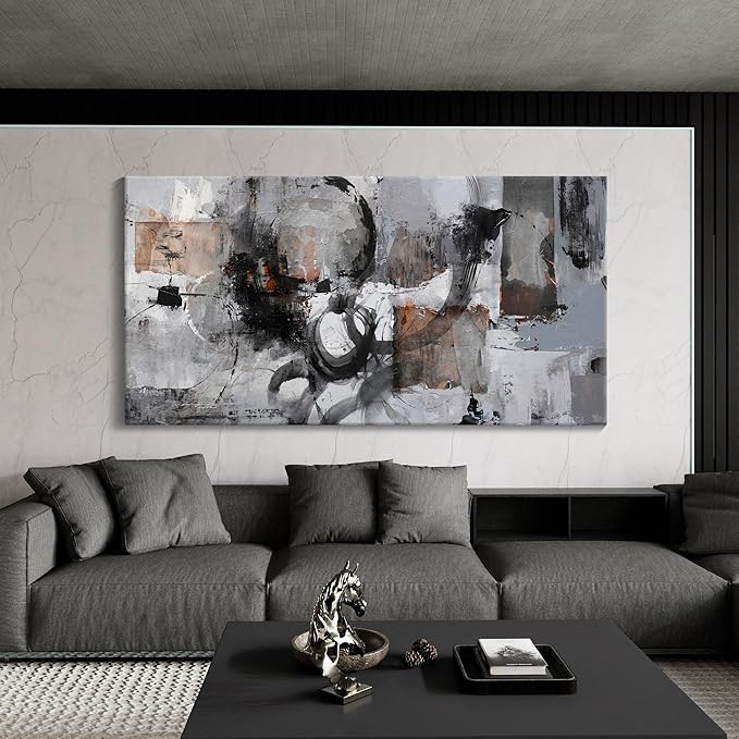 Pogusmavi Black Abstract Canvas Wall Art Pictures for Living Room Gray and White Wall Decoration Artwork for Walls Pictures for Bedroom Wall Decor Neutral Painting Canvas Prints Office Posters 20×40IN