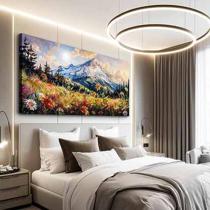 FUHAIHUA Canvas Wall Art For Living Room Framed Wall Decor For Bedroom Modern Office Wall Decoration Mountain Flower Landscape Paintings Farmhouse Pictures Artwork Aesthetic Home Decor 20x40 In