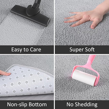 AROGAN Modern Shag Area Rug for Living Room, 6x9 Feet Washable Rugs for Bedroom, Indoor Floor Carpet, Plush Memory Foam Bedside Rugs for Kids Girls Teens Room Low Pile Rug Decor, Grey