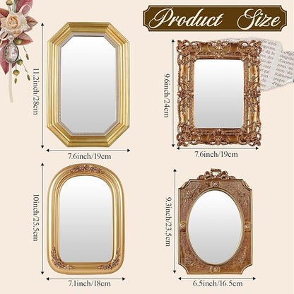 Wonderjune 5 Pcs Vintage Mirrors for Wall Decor Gold Antique Resin Frame Oval Rectangle Mirror for Home Decor Photography Props Gifts (Baroque Style)