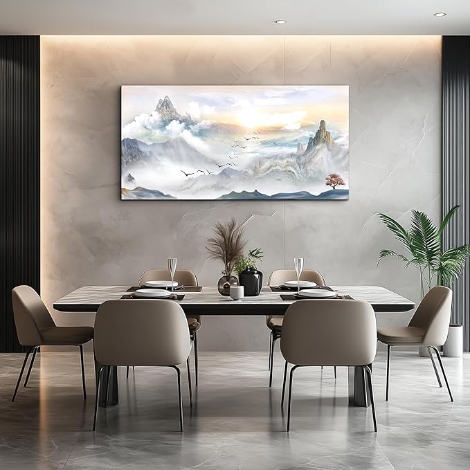 Canvas Wall Art For Living Room Large Size Wall Decoration For Bedroom Mountain Landscape Pictures Wall Decor Watercolor Painting Modern Office Canvas Art Prints Room Decor Ready To For Home Decor