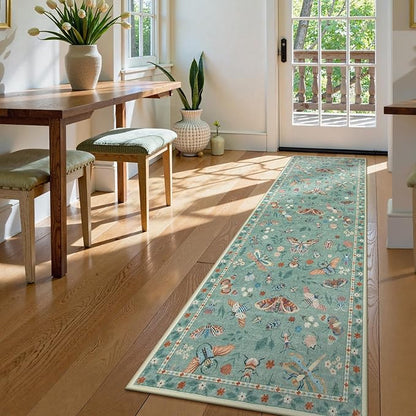Lahome Insect Washable Runner Rug, 2x6 Kitchen Runners for Hallways 6 Feet Non Slip, Soft Laundry Room Rug Ultra-Thin Long Carpet for Bathroom Bedroom Entryway Vionnet, Green