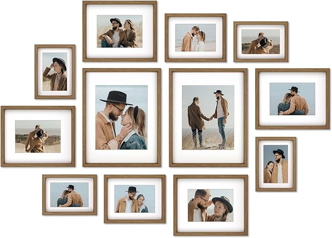 12 Pack Shadow Box Style Gallery Wall Frame Set -Rustic Photo Frame Set with Mat for 8x10, 5x7 and 4x6-Multiple Sizes Picture Frame Set for Wall Collage–Farmhouse Assorted Deep Picture Frames(Walnut)