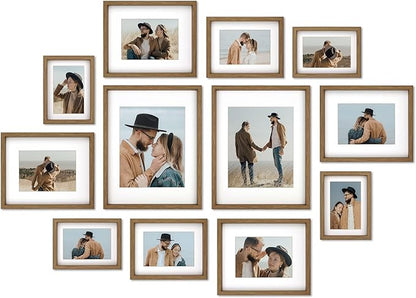 12 Pack Shadow Box Style Gallery Wall Frame Set -Rustic Photo Frame Set with Mat for 8x10, 5x7 and 4x6-Multiple Sizes Picture Frame Set for Wall Collage–Farmhouse Assorted Deep Picture Frames(Walnut)
