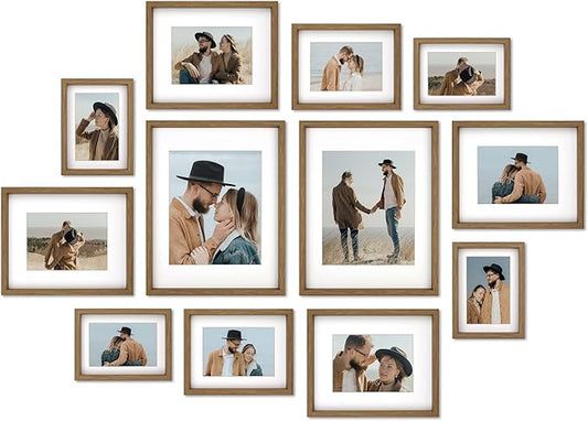 12 Pack Shadow Box Style Gallery Wall Frame Set -Rustic Photo Frame Set with Mat for 8x10, 5x7 and 4x6-Multiple Sizes Picture Frame Set for Wall Collage–Farmhouse Assorted Deep Picture Frames(Walnut)