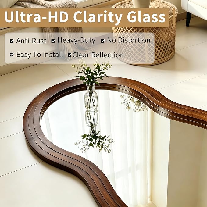 Wavy Full Length Mirror, 67"x31.5" Large Irregular Aesthetic Mirrors with Triple Layer Solid Wood Frame, Premium Organic Floor Mirror for Living Room Entryway Hallway, Leaning/Hanging