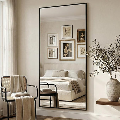 Antok 81''x41'' Full Length Mirror, Shatterproof HD Oversized Floor Mirror with Stand, Aluminum Alloy Frame Leaning Standing or Wall Mounted Mirror for Bedroom Living Room Entryway, Black