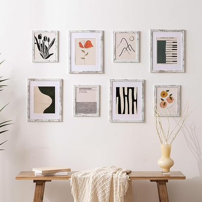 eletecpro 8x10 Picture Frames Set of 10, Picture Frame Collage Wall Decor Display 5x7 Photo with Mat or 8x10 without Mat, Home Decor Gallery Frame for Table Top or Wall Mounting, Distressed White