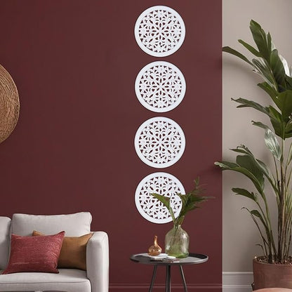 Wood Wall Art - Wall Panels in Handcrafted Carved Wood For Livingroom Bedroom,Dining room,Elegant Decorative Wall Art for Home & Office 12x12" Set of 6 white Antique