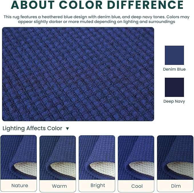 KOZYFLY Braided 2x18 Runners Rugs for Hallway, Extra Long Washable Runner Rug, Woven Non Slip Kitchen Runner, Cotton Entryway Rug, Floor Carpet for Entry, Aisle, Hall, Royal Blue/Navy