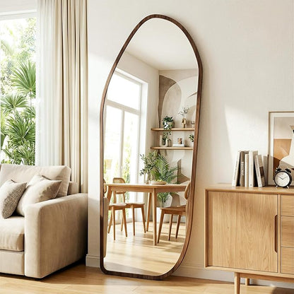 Suidia Full Length Mirror, Oversized Floor Mirror with Solid Wood Frame, Large Standing Mirror for Bedroom Living Room, Wood Art Style, Dark Walnut, 68" L x 26" W