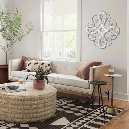 Sintosin Vintage Wrought Iron Wall Decor 22 Inch, Hanging Distressed White Farmhouse Wood and Metal Wall Art Decor, Rustic Medallion Home Wall Decor for Living Room Bedroom Entryway Hallway