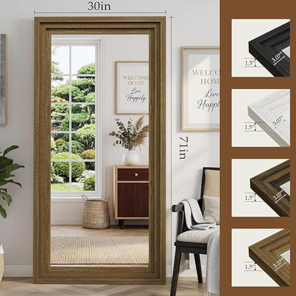 Full Length Mirror 71"x30", Large Solid Wood Frame Floor Mirror, Leaning Floor Mirror, Stable Frame, Shatterproof Glass, Modern Classic Style for Bedroom, Living Room, Entryway