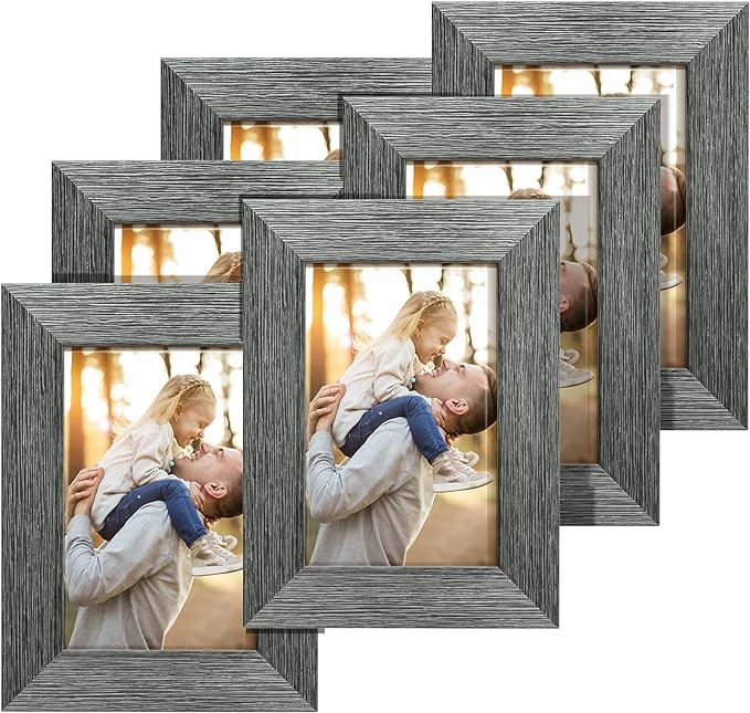 TWING 5 X 7 Picture Frames Set of 6, Rustic Grey Farmhouse Photo College Frame for Wall Decor or Table Top Display