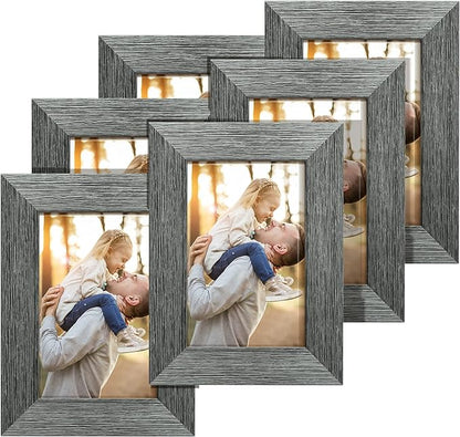 TWING 5 X 7 Picture Frames Set of 6, Rustic Grey Farmhouse Photo College Frame for Wall Decor or Table Top Display