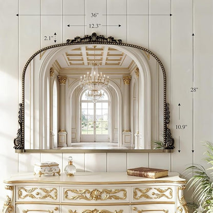 Large Bronze Vintage Mirror - 28"X36" French Baroque Antique Mirror - Traditional Ornate Decorative Wall Mounted Arched Mirrors for Bedroom Mantel Entryway Hallways - Home Decor for Living Room