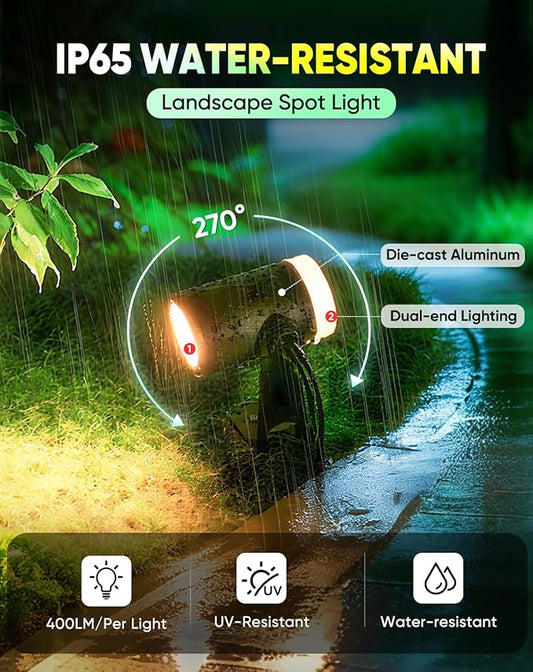 GZBtech Waterproof Landscape Spotlights, 24V RGB+IC+CCT Color Changing Outdoor Pathway Lighting, App&Remote Control Work with Alexa, Aluminum Dimmable LED Spot Light for Garden Yard Decor, 4 Pack