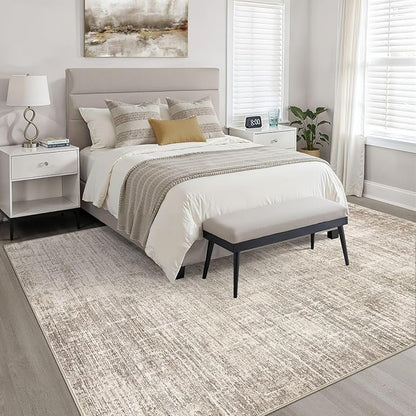 4x6 Rug Washable Area Rugs: Neutral Abstract Soft Modern Stain Resistant Small Indoor Floor Non-Slip Low Pile Throw Carpet for Entryway Kitchen Bedroom Nursery Kids Office Playroom Home House